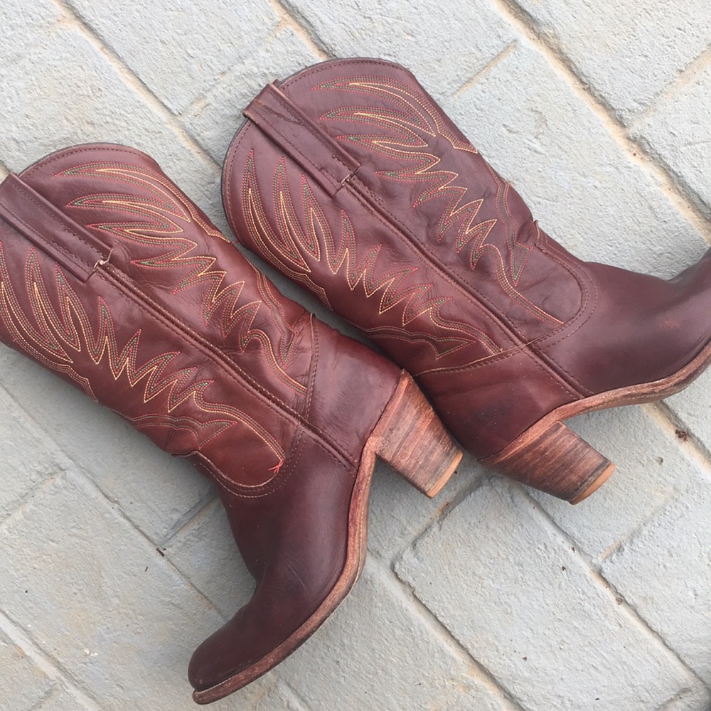 COPY - Rare Frye 70s Cowboy Boots Rainbow 8.5 Vin…